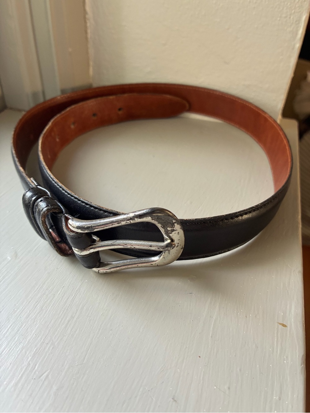 Vintage Coach Black Leather Belt Silver Harness Buckle Size 30